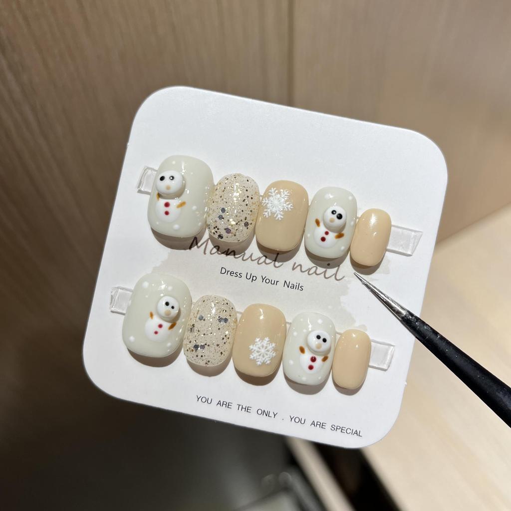 Christmas Collection: Cute Cartoon Girl Wearable Nail Stickers, Handmade & Removable