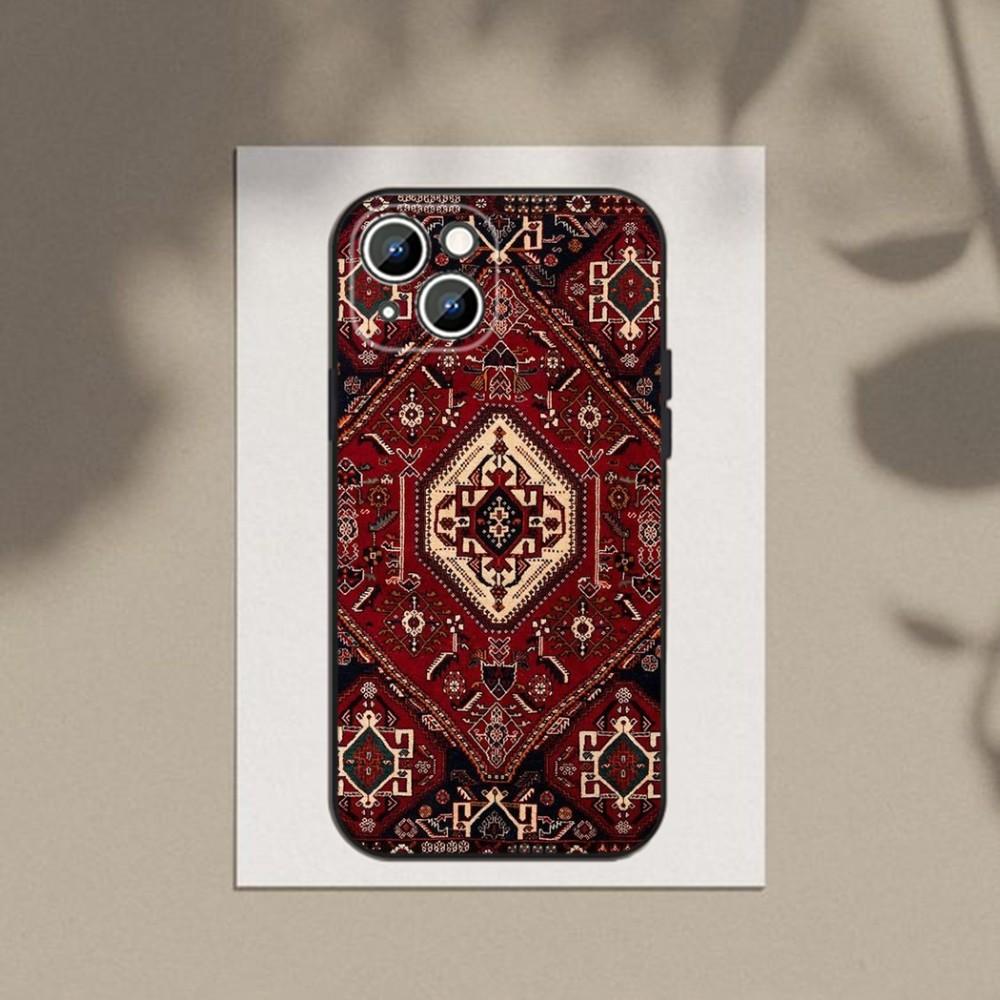 Persian Carpet Floral Pattern Phone Case For Apple iPhone 15,14,13,12,11,XS,XR,X,8,7,Pro,Max,Plus,mini Silicone Black Cover