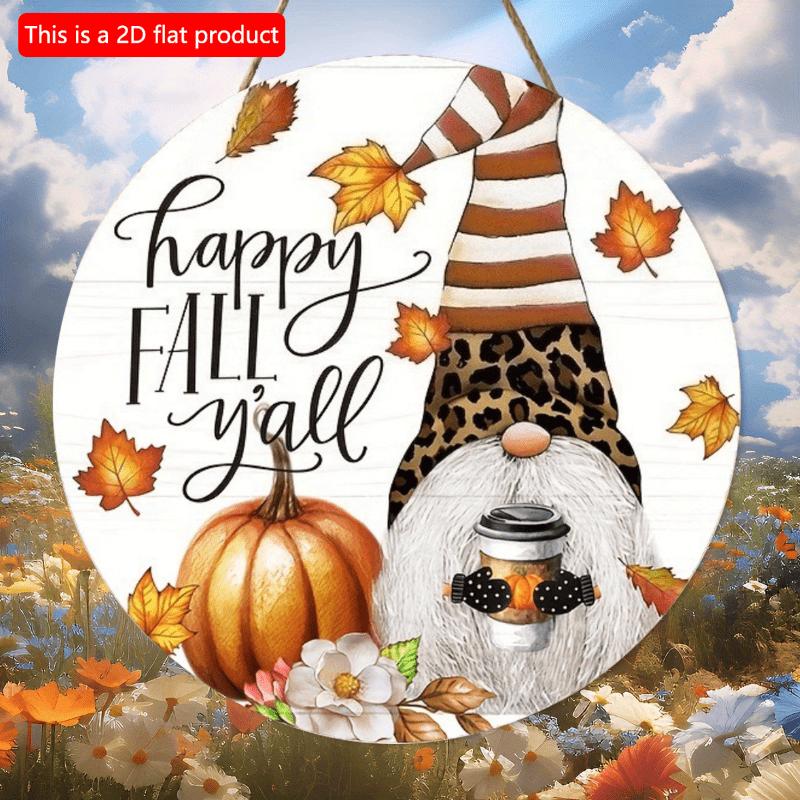 2d Flat 20*20cm, Autumn Home Decoration, Autumn Dwarf Pumpkin Thanksgiving Harvest Wooden Circular Home Decoration Plaque, for Kitchen, Garden Bedroom