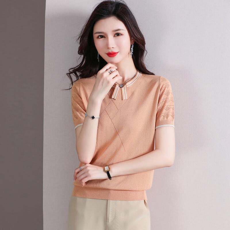 Women's Summer Ice Silk Knit Short-Sleeve T-shirt for Middle-Aged Women
