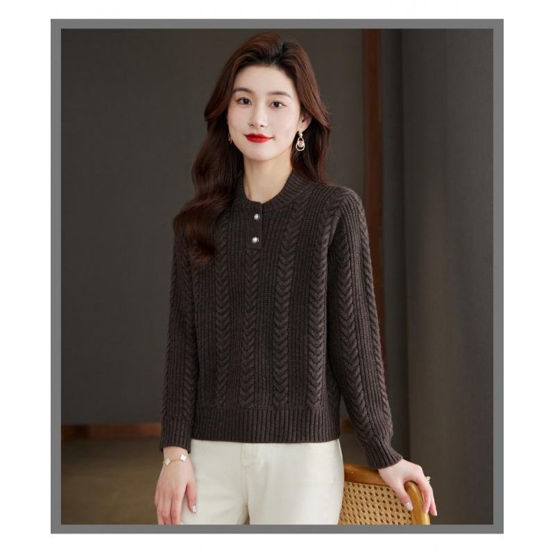 

Короткий свитер женский осенне-зимний новый утолщенный с круглым вырезом модный омолаживающий свободный маленький вязаный свитер повседневная базовая рубашка One size кофейный