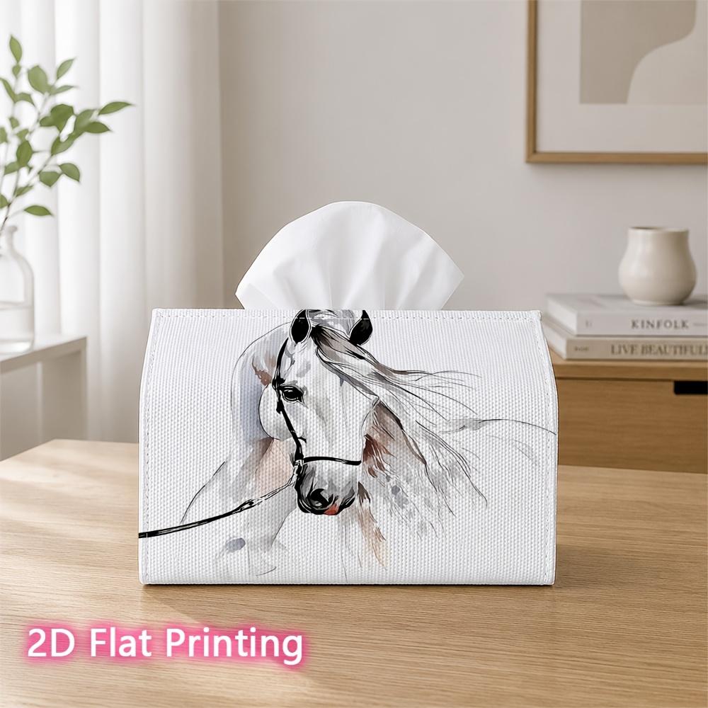 1pc 2d Flat-printed 17.78x10.92x12.95cm Tissue Box Graceful White Horse Suitable for Tissues/roll Paper/napkins Cjh528s053, 2D Flat