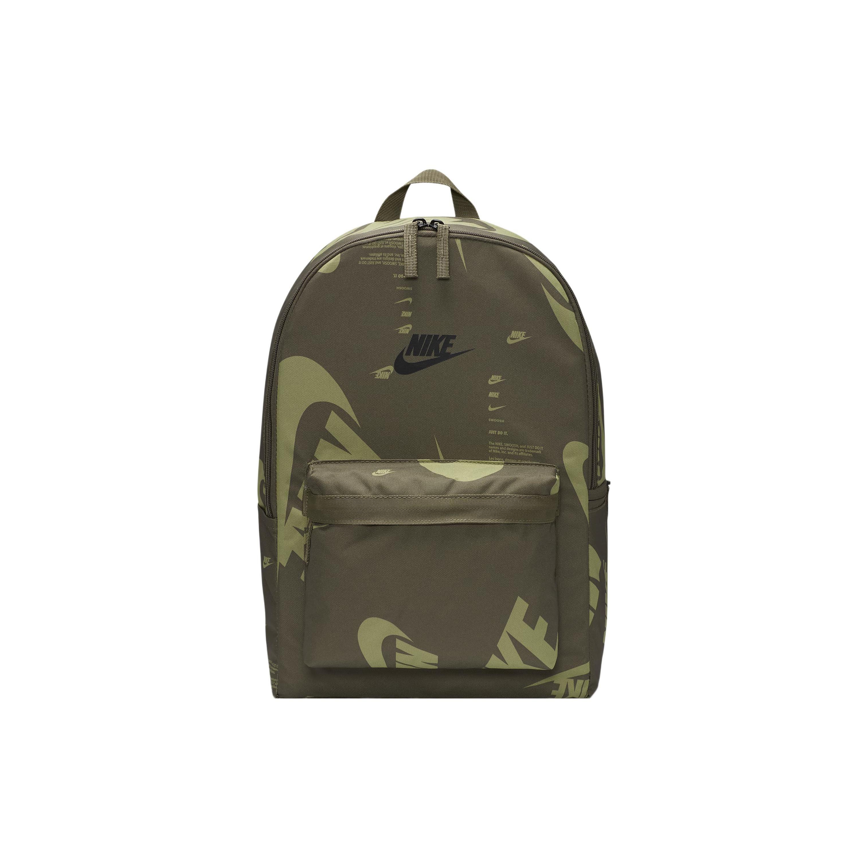 Nike Heritage Fashion Sports Portable Zipper Closure Letter Print Fabric Backpack Unisex Backpack Olive-Green DQ5956-222 Olive Green