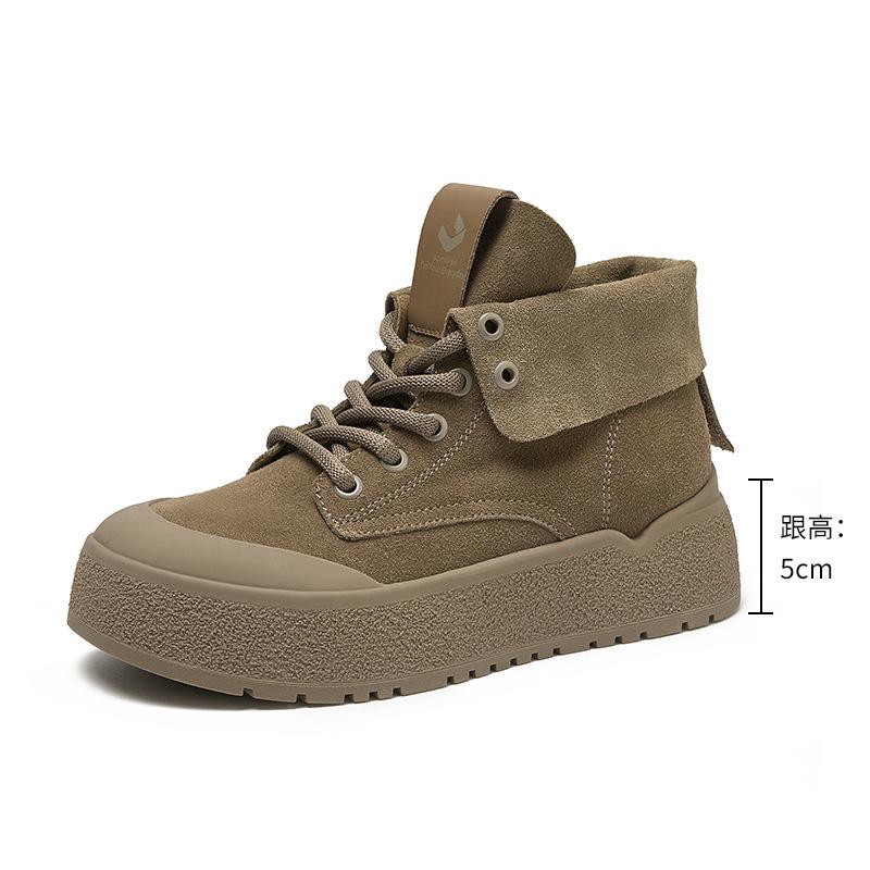 Popular leather Martin boots, women's cattle cashmere heightened platform locomotive boots, outdoor kicks can't be broken, and big yellow boots are