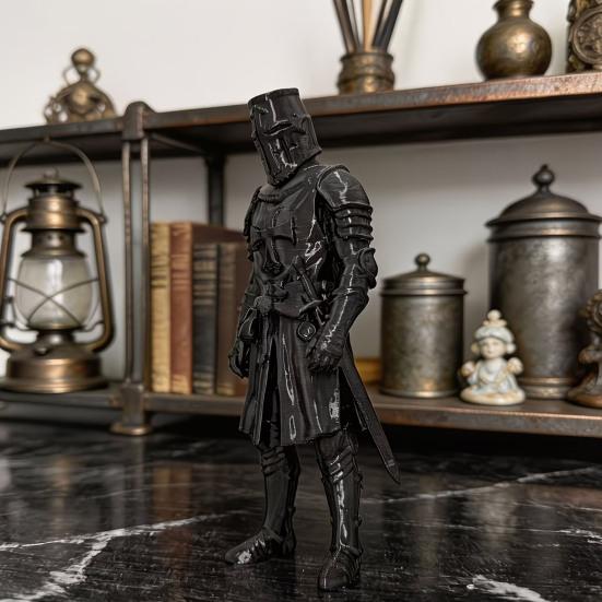 3D Printed Medieval Knight Sentinel Statue, Dark Fantasy Armor Warrior Sculpture, Gothic Tabletop Figurine for Office Home Decor Gift