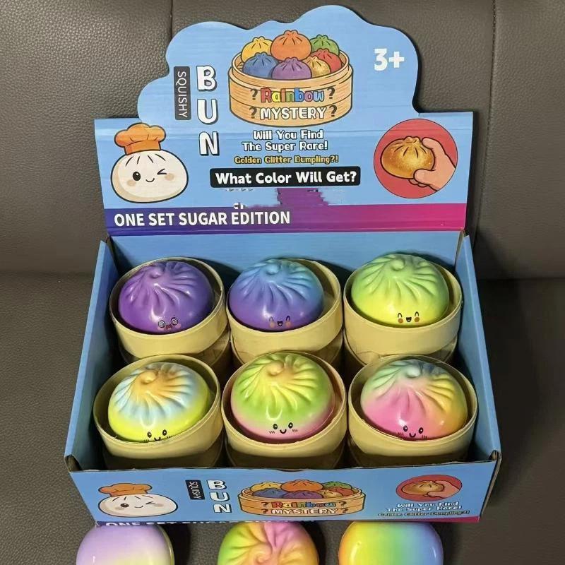 New Dumpling Pressure Dumpling Squishies Cute Colorful Bun Toy Slow Rising Stress Relief Fidget Toy For Adults Anti-Anxiety Gif