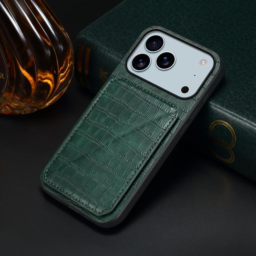 Crocodile Pattern Leather Phone Case for Iphone 17 air 16 Pro Max 16e 15 Plus 14 + 13 12 11 Invisible Bracket Card Holder Cover