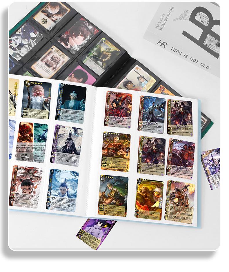 9-Grid PP Color Cover Game Card Album with Binding Strap, 360 Double-Sided A4 Slots for Anime Card Storage.