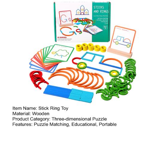 1 Set Wooden Stick Ring Puzzle Toy Kids Colorful Blocks Puzzle Matching Game Focus Training Toddlers Boys Girls Educational Puzzle Toy