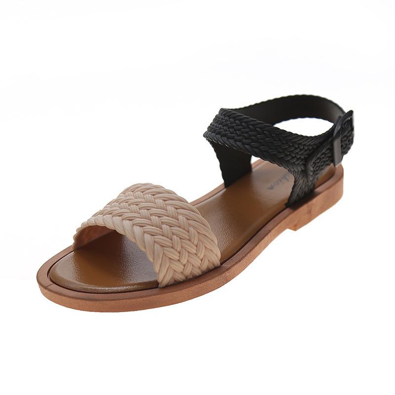 Roman Sandals Women's 2024 Spring and Summer New Buckle One-character Flat Sandals Casual Girls with Skirt Cool Slippers