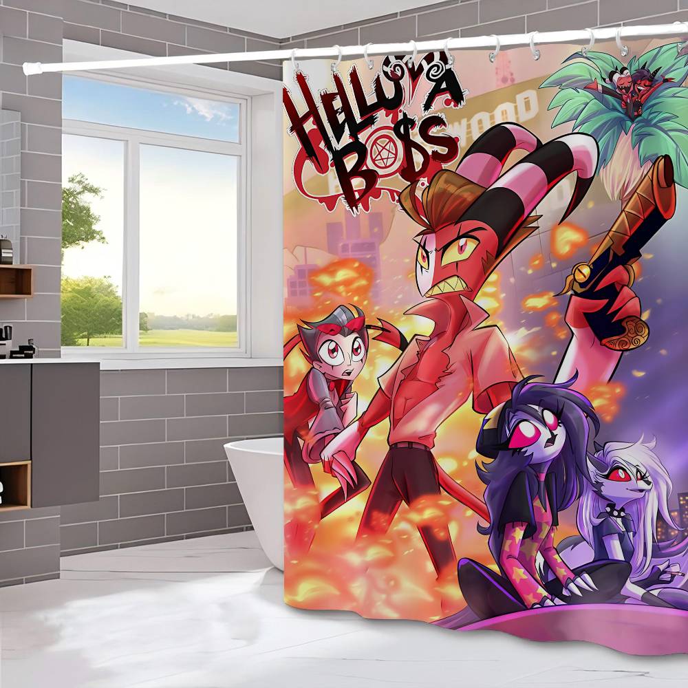 H-Helluva Boss  Funny and Creative Beach Shower Curtain Waterproof Polyester Bath Curtains for Bathroom Decorate with Hooks