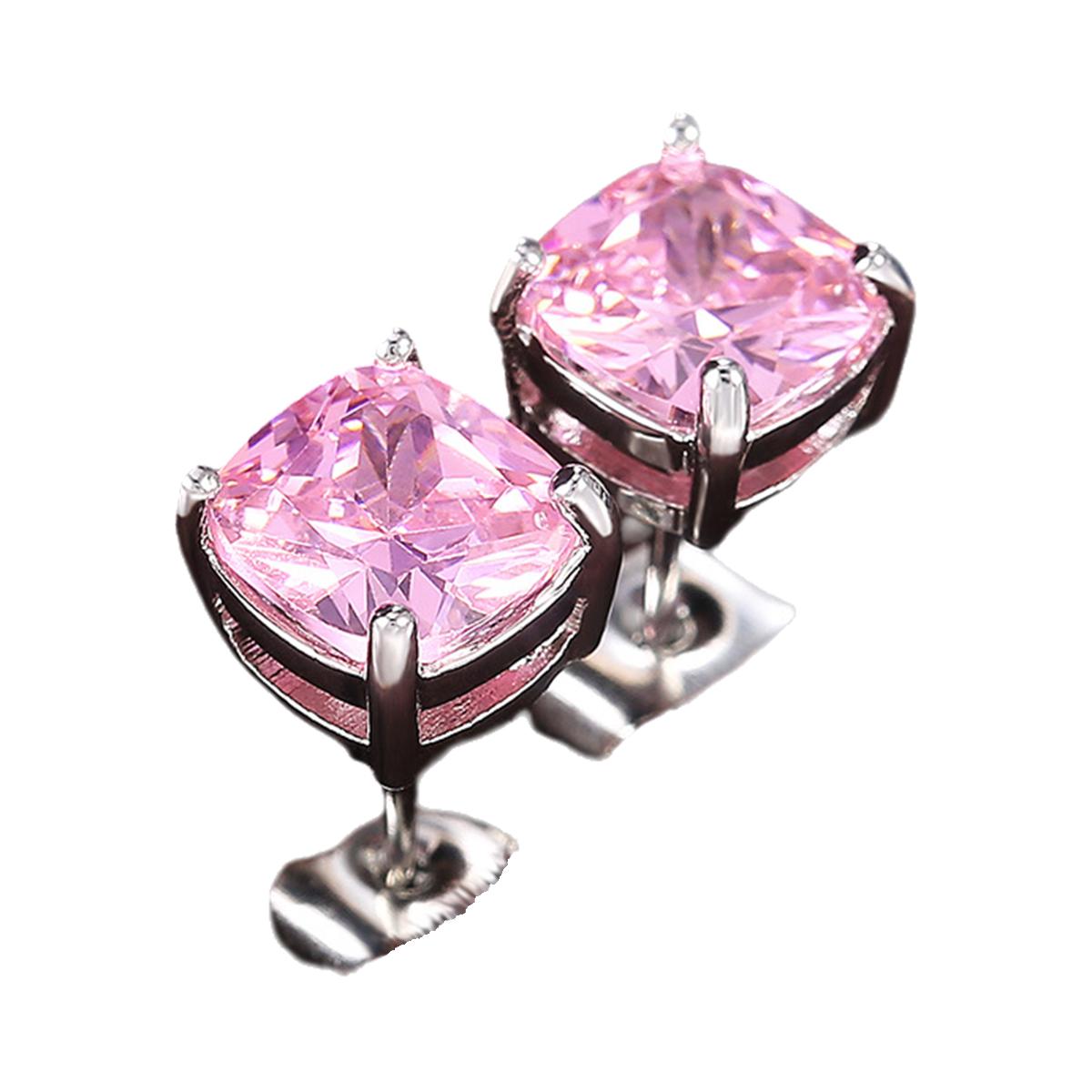 

Радужные квадратные серьги-пусеты с кристаллами Женские украшения, нежный аксессуар розовый