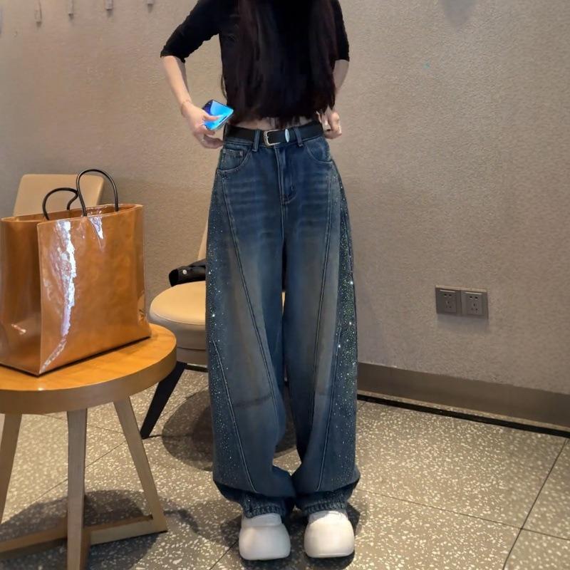 Gypsy Hot Diamond Scimitar Jeans Women's Spring New Retro Blue Wide Leg Pants Large Size Fat Straight Pants