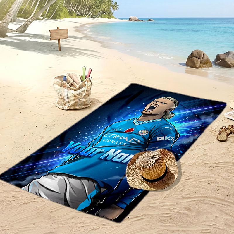 Erling Haaland Personalized Printed Beach Towel Soccer Logo Support Custom Name Text Absorbent Towel For Sport Travel Special Gift