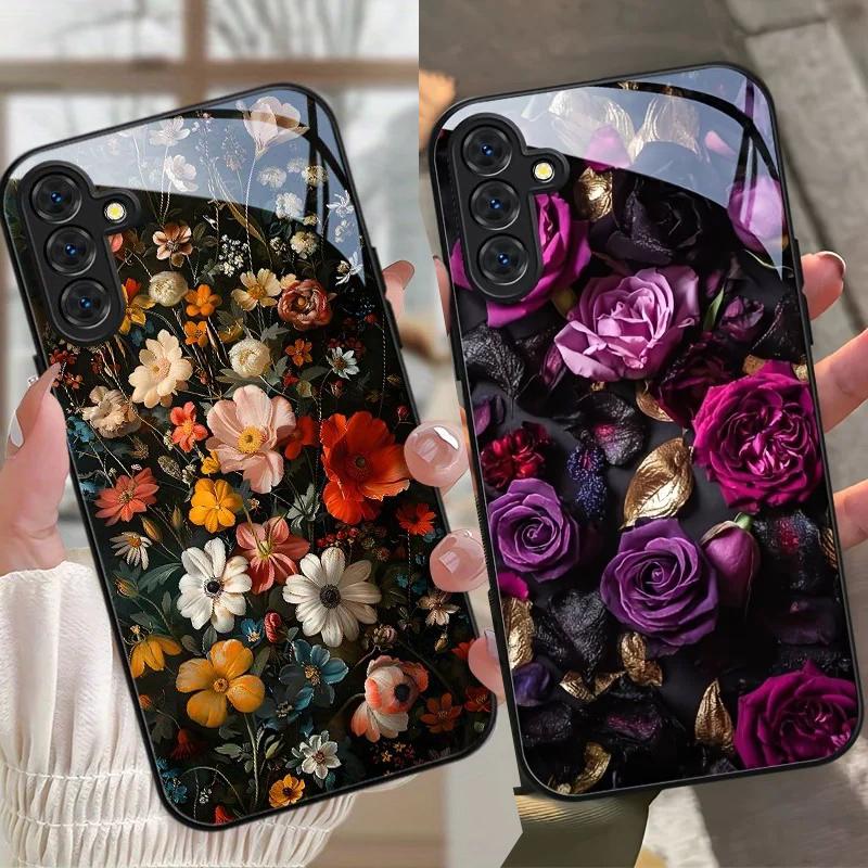 Luxury Retro Floral Phone Case for Xiaomi Redmi Note 8 8T 9 9S 10 11 12 12S 13 13C 14 15 15C Pro Plus 5G Glass Frame Back Cover