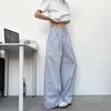 Summer thin plaid casual pants boys trendy brand loose drape straight trousers lazy wind mopping pants