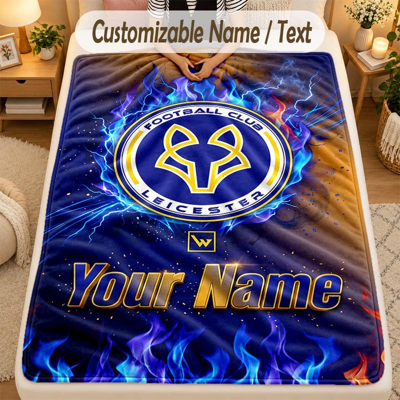 Flannel BlanketLeicester City Custom Name Text Personalized Soft Warm Throw Blanket Home Decor Gift