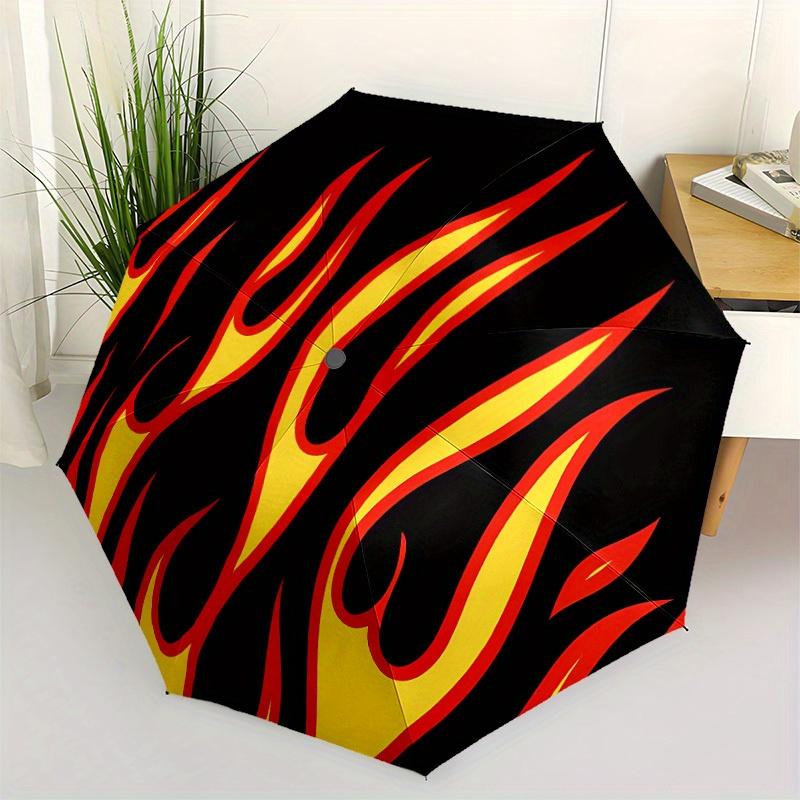 1pc Flame Pattern Automatic Open/close Folding Umbrella, Compact Portable Travel Umbrella, Durable Construction Yy250804126