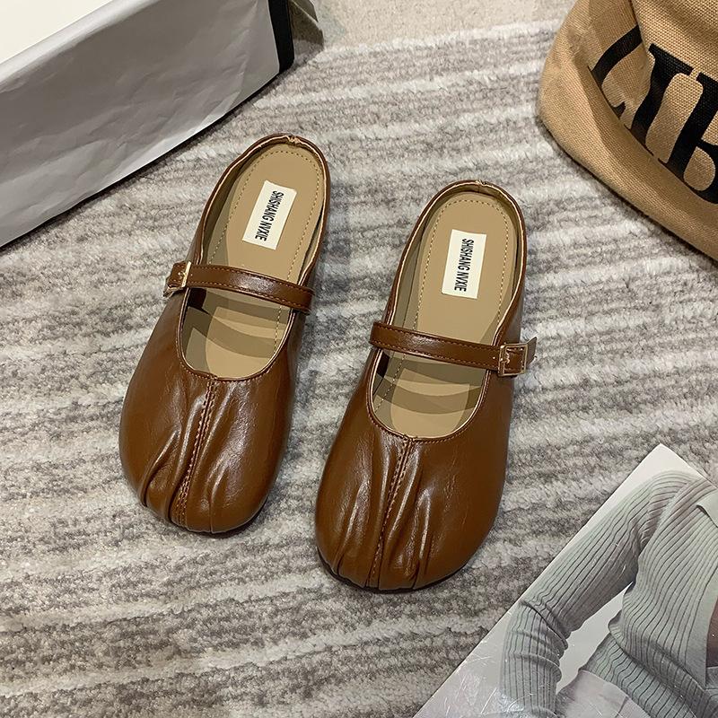 

Baotou half slippers women s outer wear 2024 summer new flat-bottomed pregnant women lazy shoes Muller shoes casual half-drag single shoes 40 темно-коричневого кольору