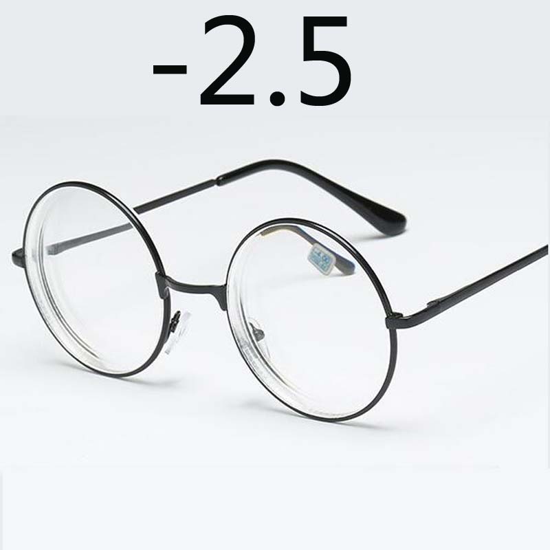 Round Glasses Woman Men Glasses Retro Myopia Optical Metal Frames Clear Lens Black Silver Gold Eyeglasses -1.0 -1.5 -2.0 To -4.0