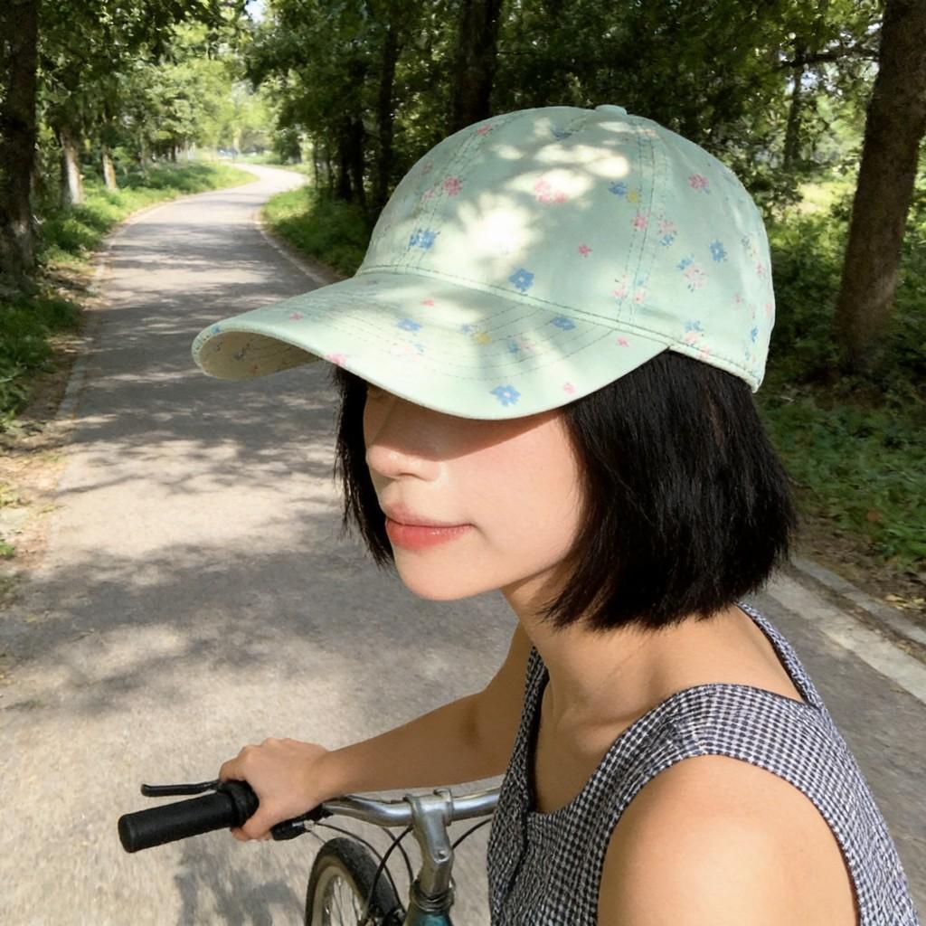 Mint Green Floral Cotton Baseball Cap With Wide Brim Sun Shade For Women Summer Sun Protection