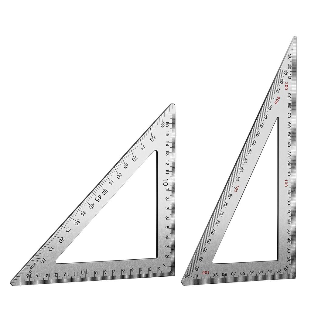 Stainless Steel Carpenter Square Triangular Ruler Clear Double Side Scale for Accurate Measurement