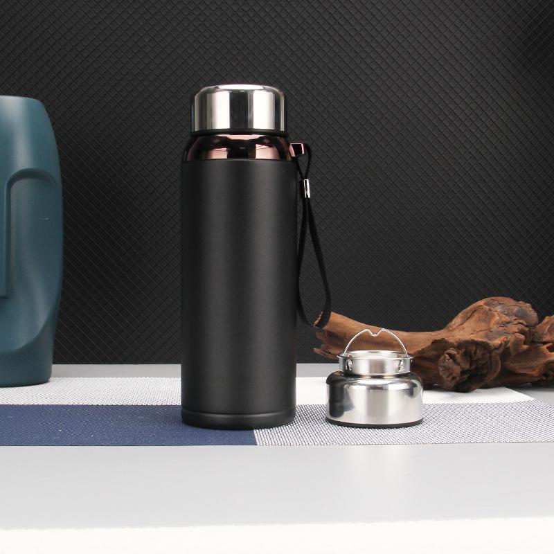 600ml Stainless Steel Vacuum Cup for Men Women Large Capacity Portable Outdoor Water Bottle with Strainer 600ml чёрный