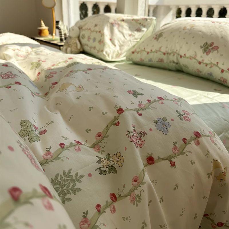 New Floral Bedding Set Fashion Ins Duvet Cover Flat Sheet Pillowcases No Filler Full Queen Size Hotel Home Soft Bed Linens