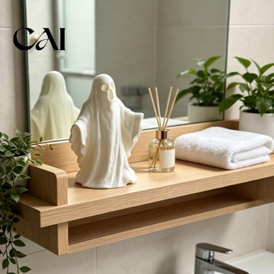 Halloween Party Supplies 3D Printed Ghost Statue Ornament, Funny Figurine, Minimalist Pleated Spooky Home Accents Cloak Sculpture for Tabletop