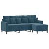 3 Seater Sofa with Footstool Blue 180 Cm Velvet