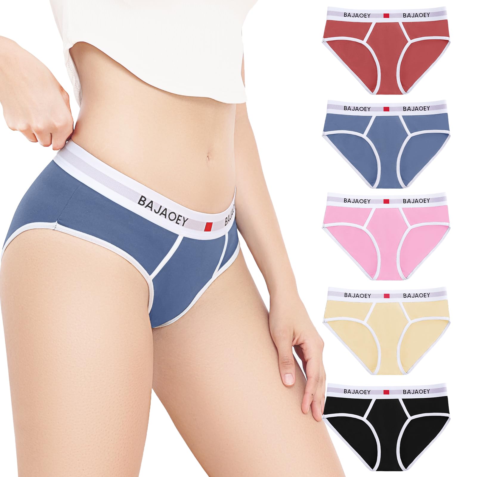 

PHOLEEY Natural Cotton Perfect for Sports and Everyday Wear Women s Panties, 5-Piece Set, Panties, Breathable, Stretchy, Moisture-Wicking,