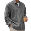 Men Shirt Lapel Long Sleeve Single Breasted Shirt Coat Solid Color Loose Fit Ribbed Texture Casual Shirt Outerwear Daily Wear