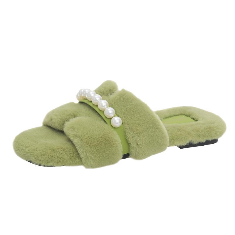 Fashion French Straight Cotton Slippers Women's Outer Wear Autumn and Winter New Comfortable Retro Flat Plush Mop