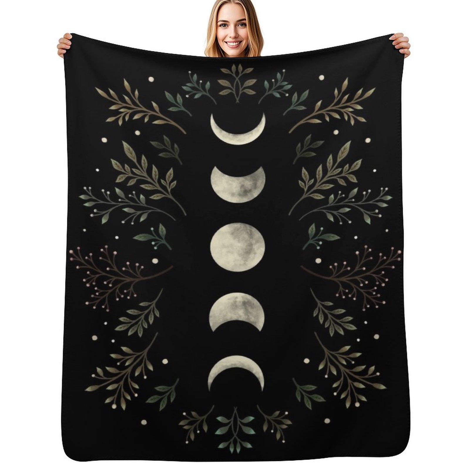 Moonlit Garden-Olive Green Throw Blanket Warm Throw Blanket Gift for Anniversary Size: 75*100cm, Weight: 230 GSM