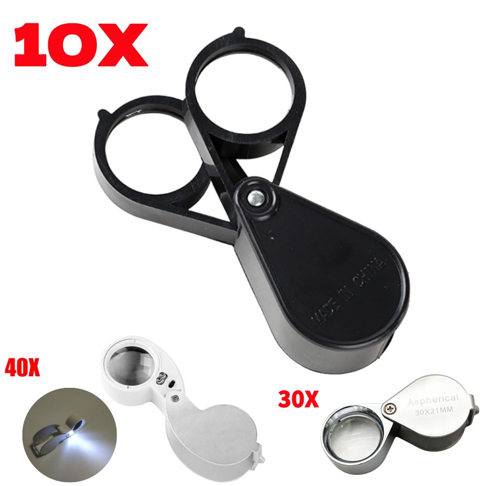 10X 30X 40X 30mm Double Open Folding Portable Jewelry Optical Glass Loupe Magnifier Portable Magnifying Glass Pocket Size