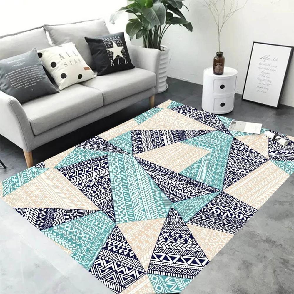 Nordic Style Orange Geometry Large Living Room Carpet Modern Decoration Bedroom Soft Non-slip Carpet Large Area Sofa Side Rug
