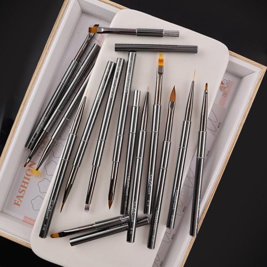 Nail Art Pen Easy To Use Apply Smoothly Metal Magnetic Body Brass Pen Bucket Flexible Bristles Manicure Art Wear-resistant Nail Art Constructor Pen