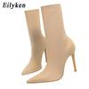 Fashion Eilyken Winter Fashion Stretch Fabric Socks Ankle Boots Women Pointed Toe Thin Heels Slip-On Shoes Female Pumps