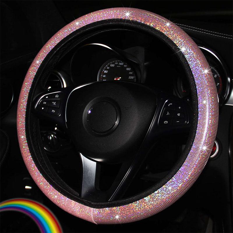 Steering Wheel Cover Glitter,Bling Bling Universal Non-Slip Shiny Colorful Car Steering Wheel Protector Car Decoration Accessories for Car Accessories