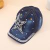 Stylish Rhinestone Studded Star Denim Baseball Cap - Adjustable, Casual, Outdoor Sun Protection Peaked Hat with Sparkling Accent
