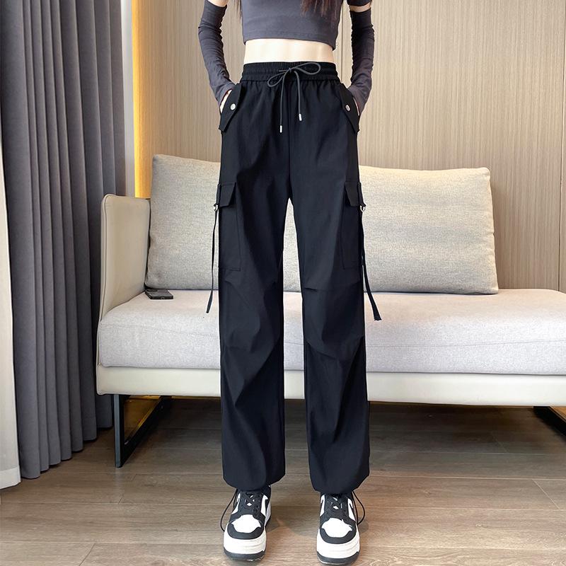 

Women s Navy Blue High-Waist Wide-Leg Cargo Pants - Spring 2025 Retro Style 3XL