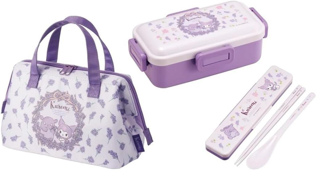 Skater Kuromi 24 Flower Wreath Antibacterial Dishwasher Safe Soft Lunch Box with Combo Set Insulated Lunch Clasp My Melody Tight Set 4-Point Lock,