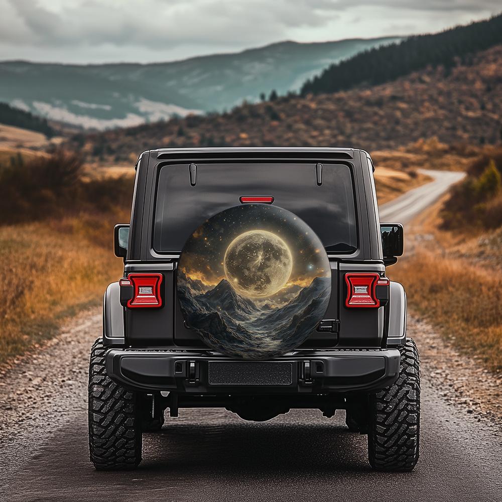 Cold Moon Mountain Pattern Tire Cover, Featuring a Majestic and Mysterious Style, Suitable for Sports Cars, Coupes, SUVs, and Modified Vehicles, Allow