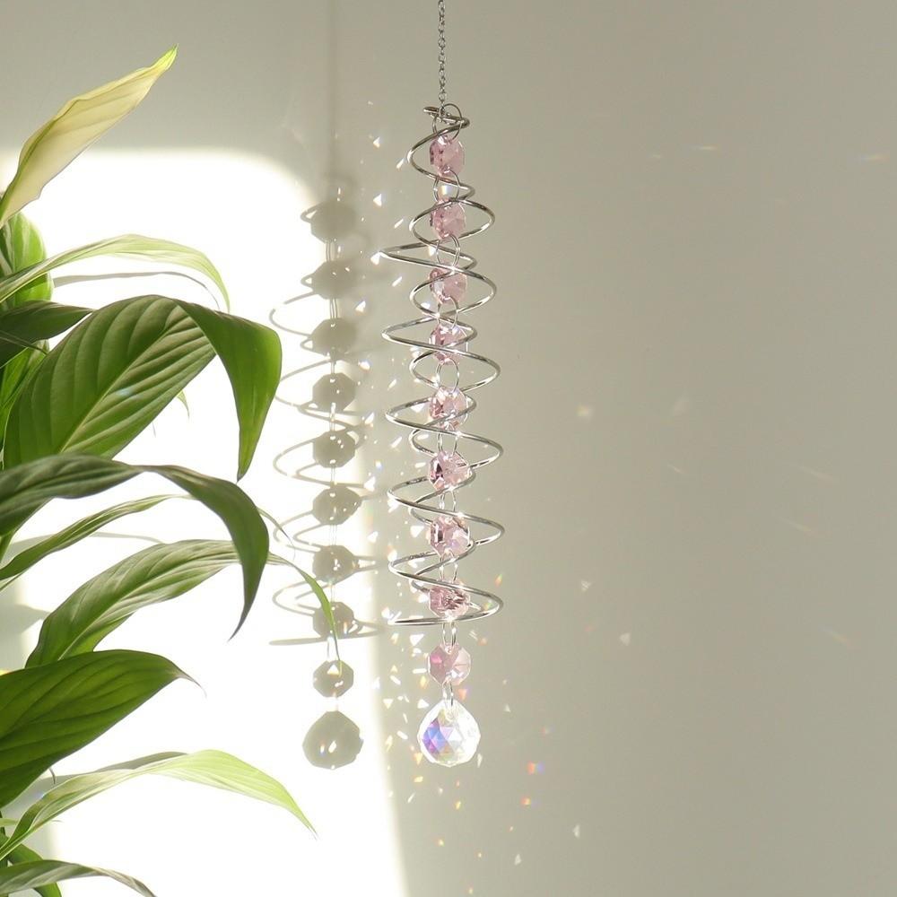 

Fashion Crystal Sun Catchers Hanging Ornament 25 CM Gazing Ball Spiral Tail Wind Spinners Colorful Rainbow Maker Home Decor розовый