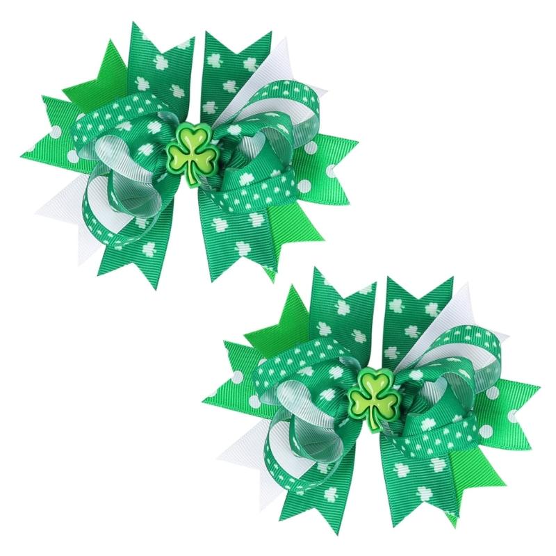 

2pcs Children s Irish Themed Bows Hair Clip Party Headwear Holiday Hairpiece Decors for Irish Festival and Parties