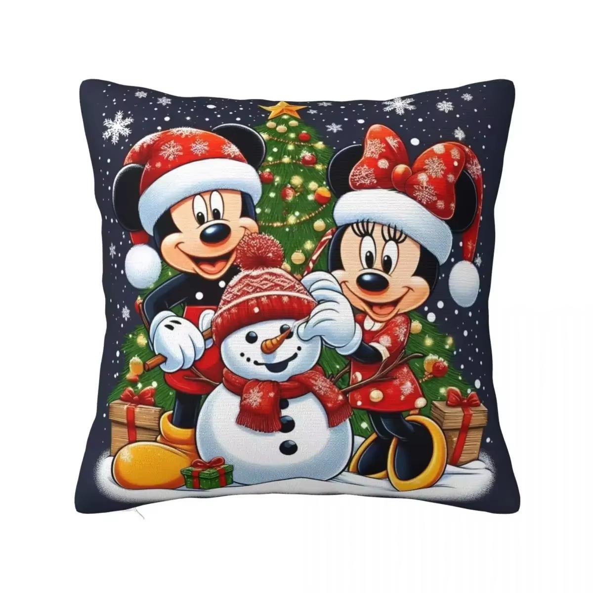 

2026 New Christmas Happy Cartoon Mickey and Minnie Double sided Printed Square Pillow Cover Bedroom Living Room Pillow Cover 18x18Inch