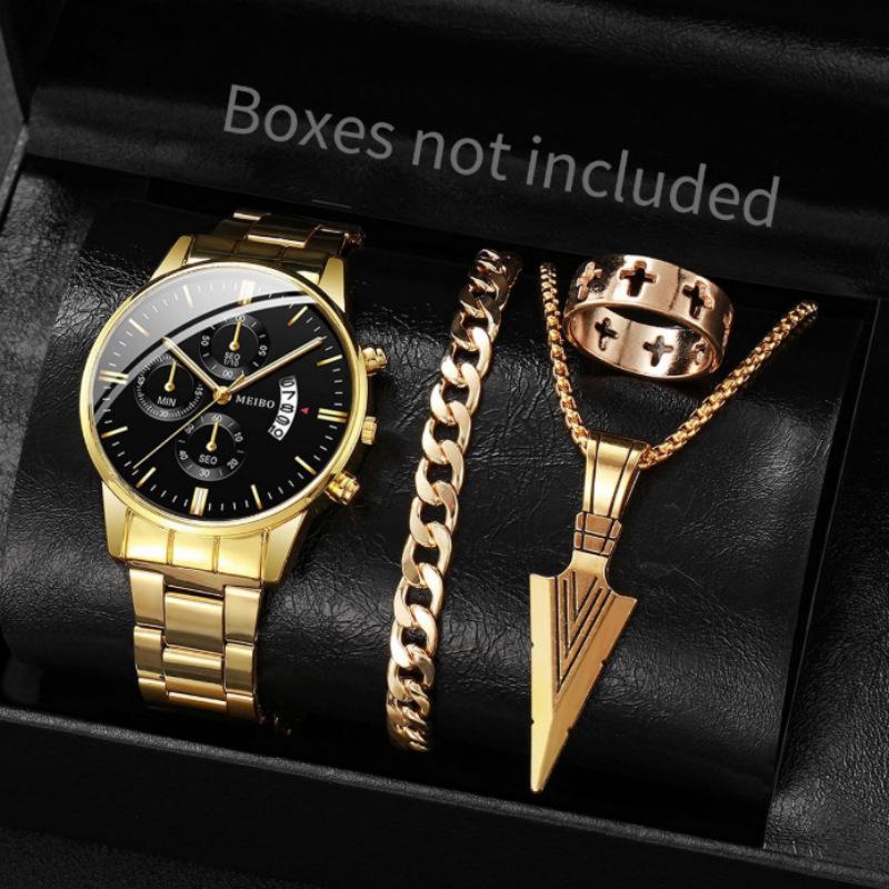 Direct Supply New Fake Three-Eye Men S Casual Simple Scale Business Calendar Steel Belt Watch Men S Quartz Watch large price