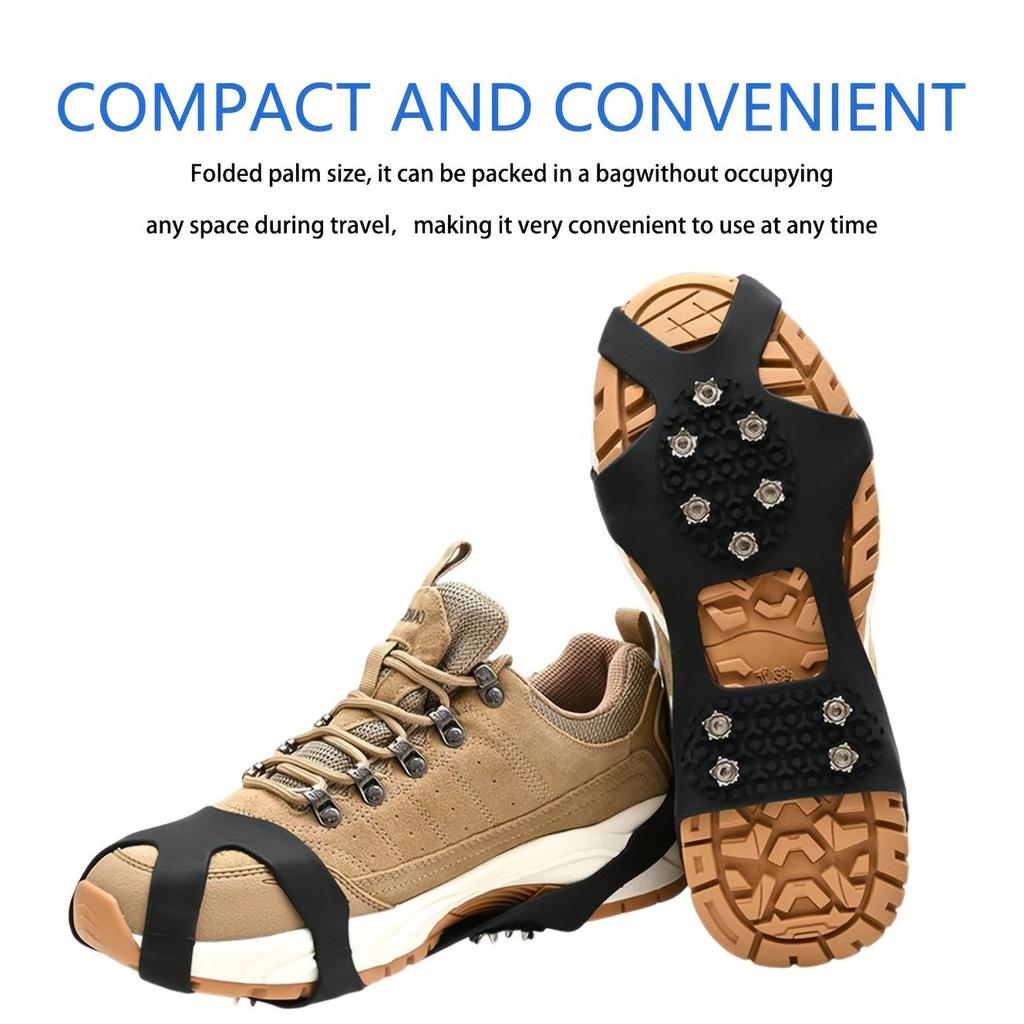 10-Toe Crampons, Heavy-Duty Ice Cleats with Anti-Slip Traction, Steel Studs Traction Cleats for Hiking, Ice Climbing, Hunting, Running, Winter Walking