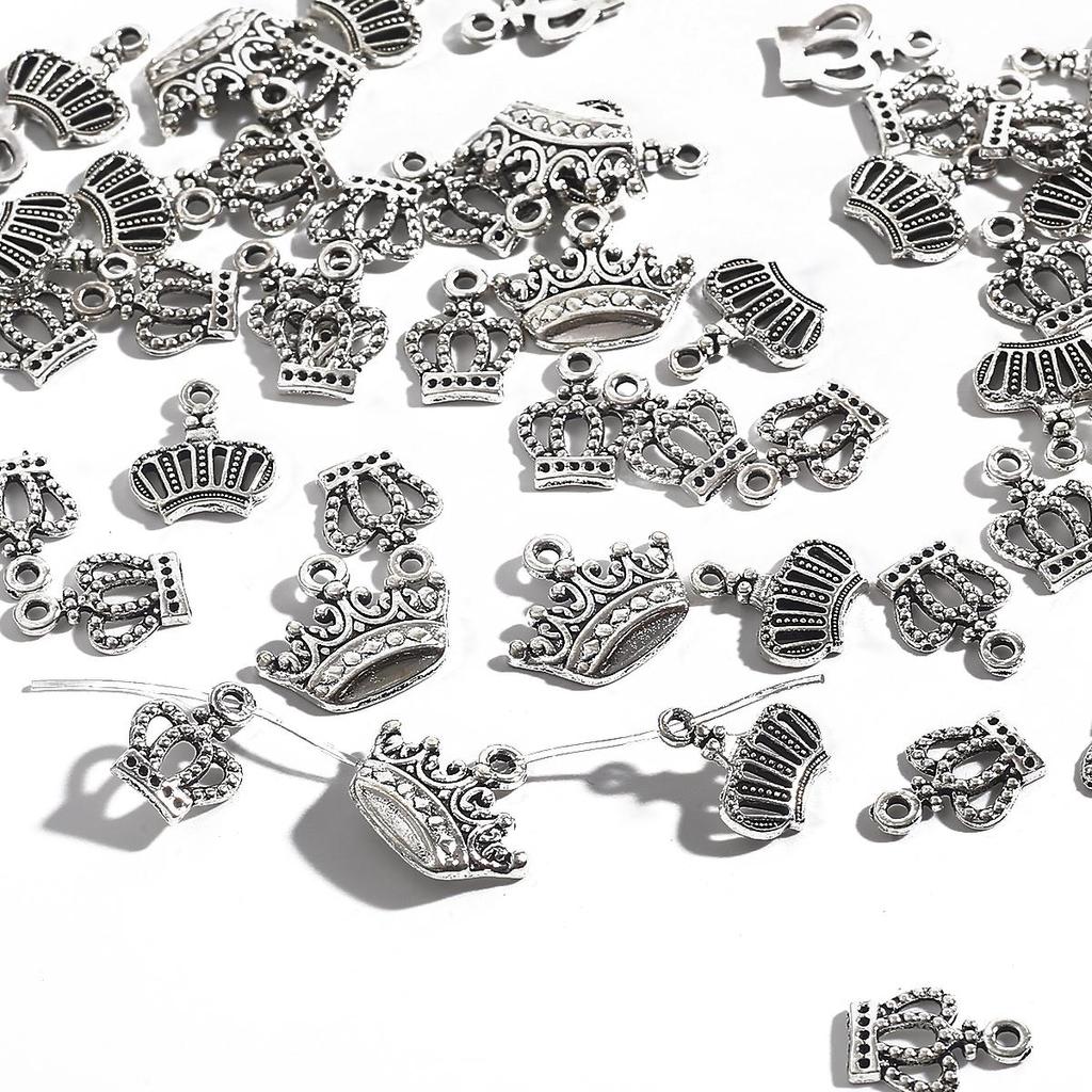 20/50pcs Crown Shape Antique Silver Color Plated Pendants for DIY Jewelry Making