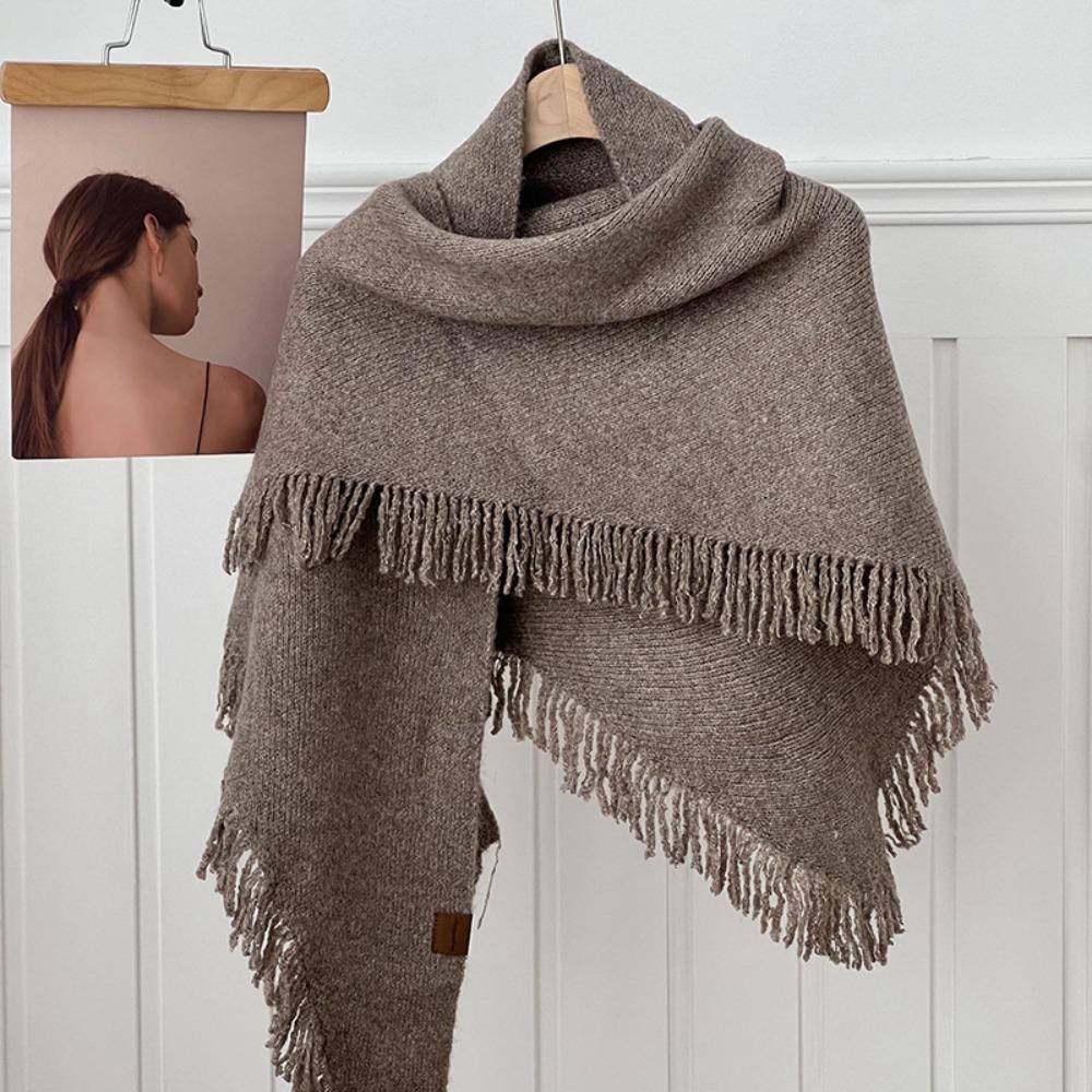 Wool Knitted Scarf Windproof Large Wraps Retro Large Triangle Shawl Women